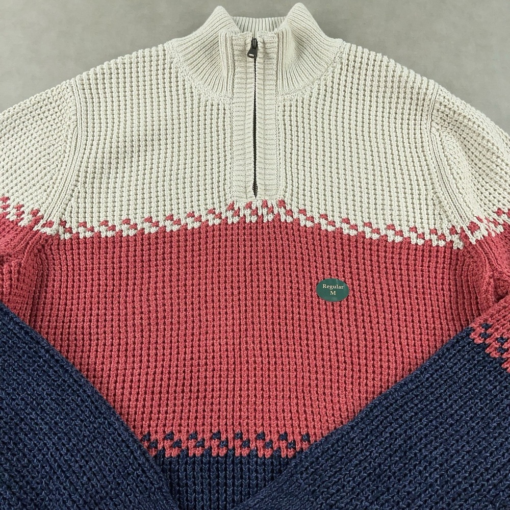 L.L. Bean Cable Knit Quarter Zip Sweater Long Sleeve Color Block Mens Medium NWT - Picture 3 of 13